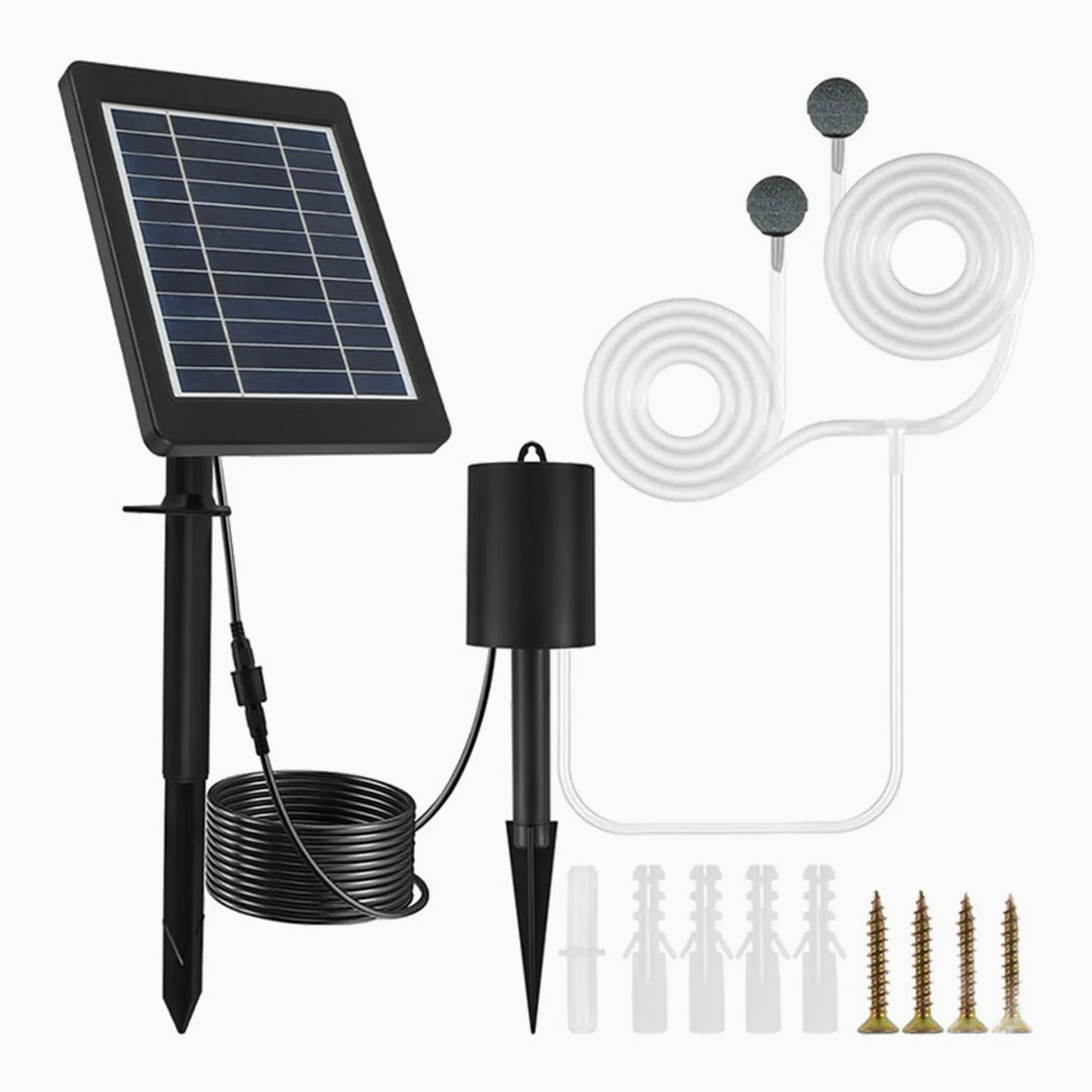 Fabater Bomba de Aire Hidropónica Solar Inserción en el Suelo Bomba de Oxígeno con Energía Solar de 3 Engranajes con Respaldo de Batería de 2200 MAh para Estanque de Peces Al Aire Libre, Acuario e
