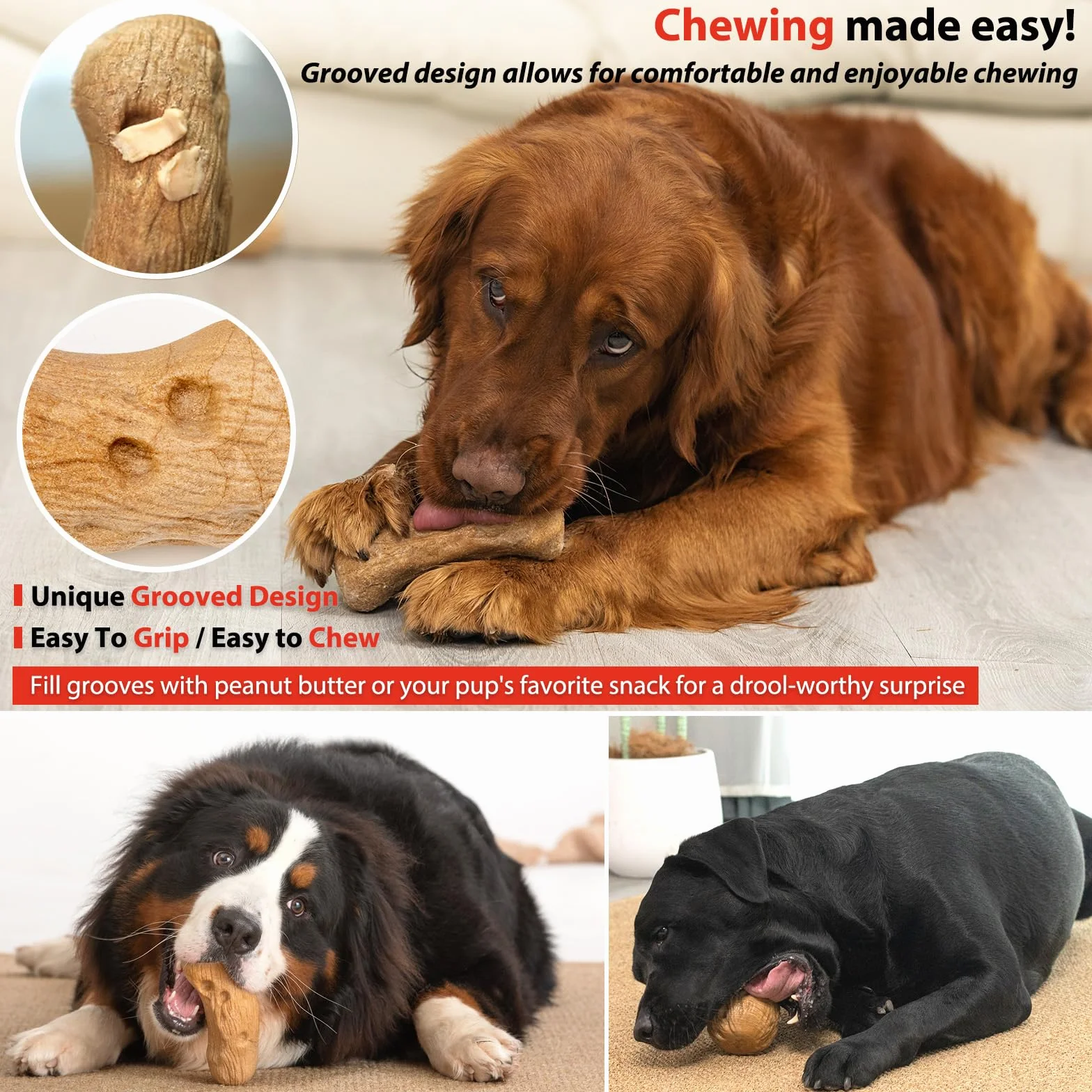 Willjoy Paquete de 3 juguetes para perros para masticadores agresivos, madera de pino y nailon, juguetes masticables indestructibles para mantenerlos ocupados
