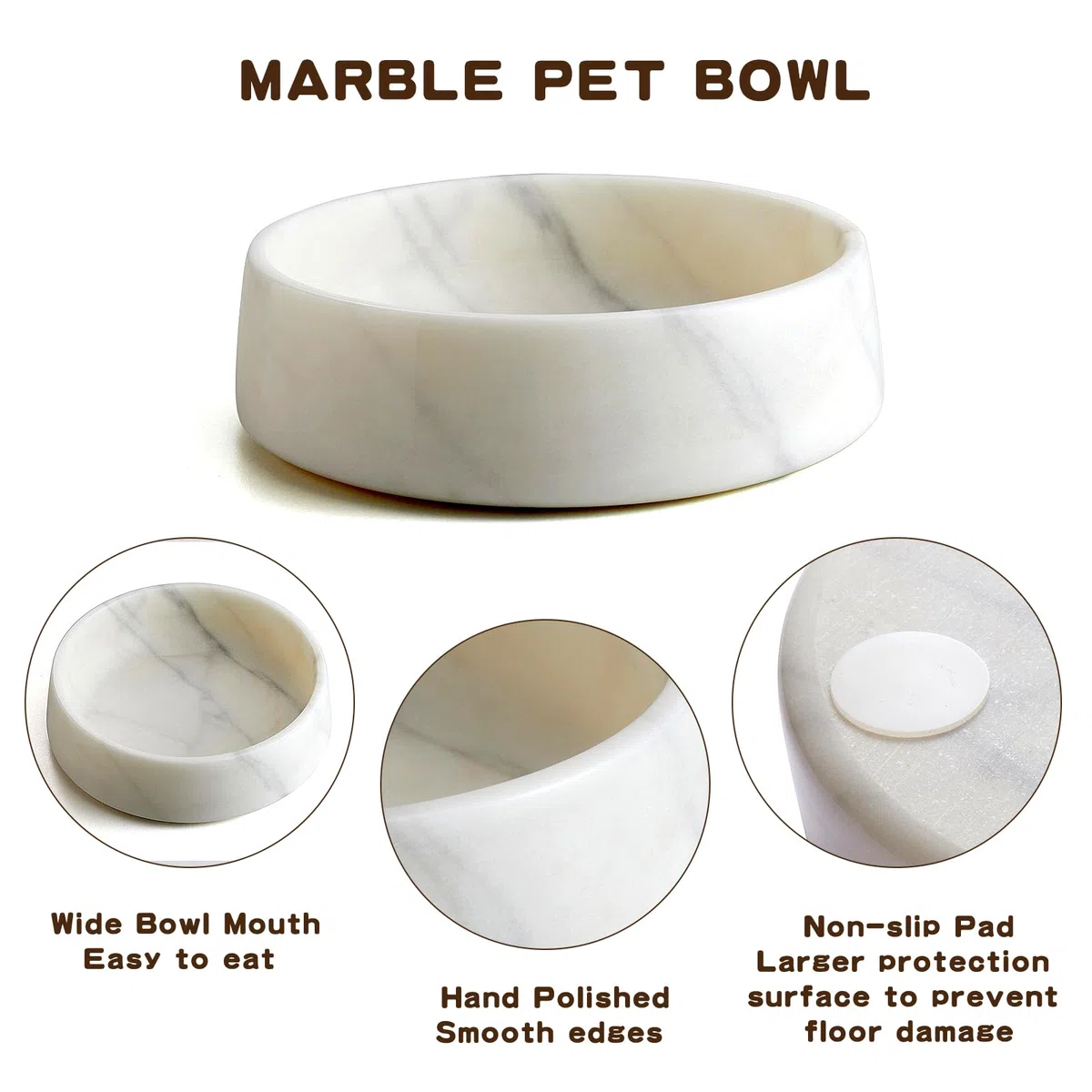 SAMAH Cuenco de mármol para perros, cuenco antideslizante para agua y comida para perros, plato pequeño de piedra con peso, cuenco de mármol natural resistente para gatos y perros pequeños, regalos