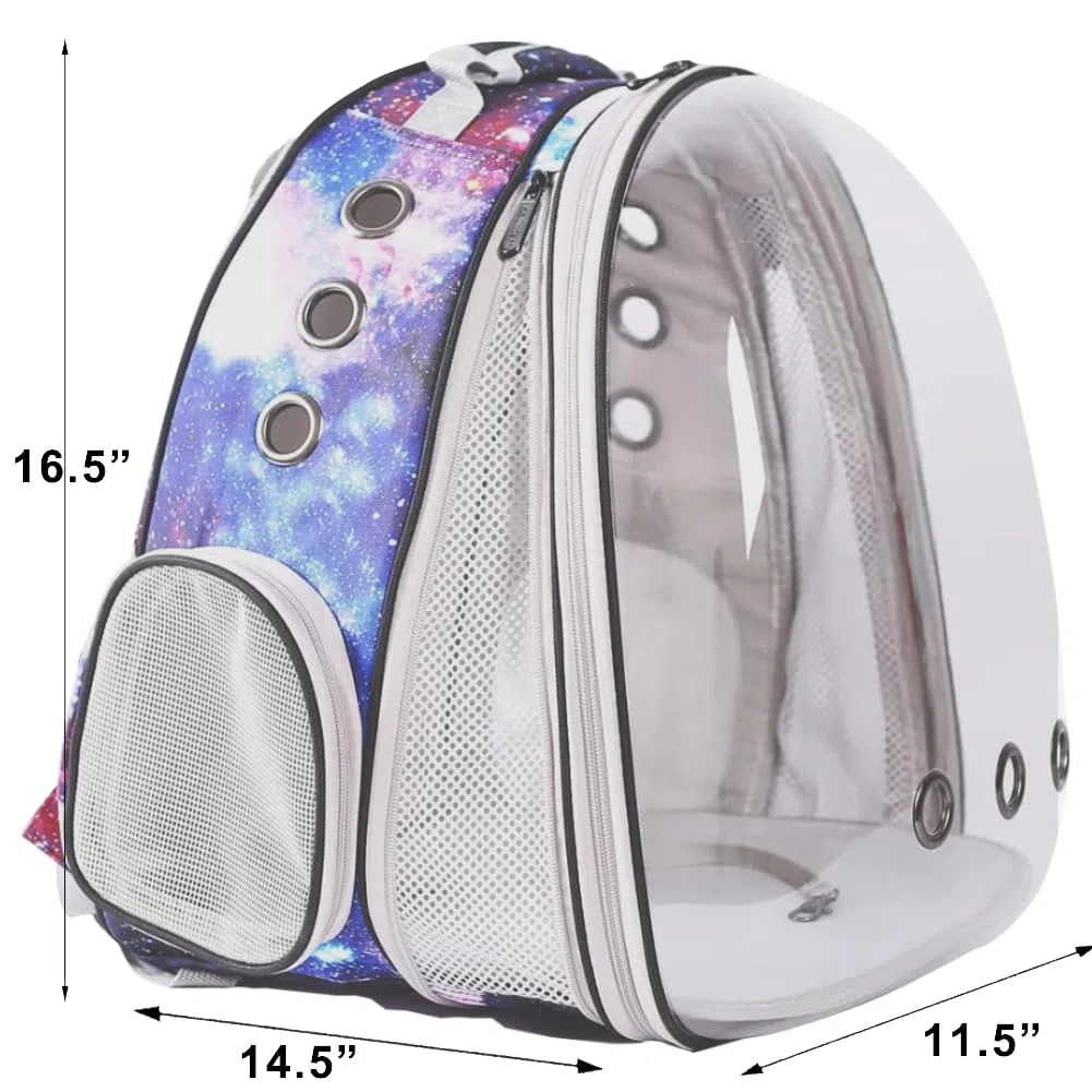 Galaxy Blue Cat Bubble Mochila, extensión frontal, cápsula espacial, astronauta, ventana transparente, para gatos grandes de hasta 20 libras, bolsa de transporte veterinaria, aprobada por aerolíneas