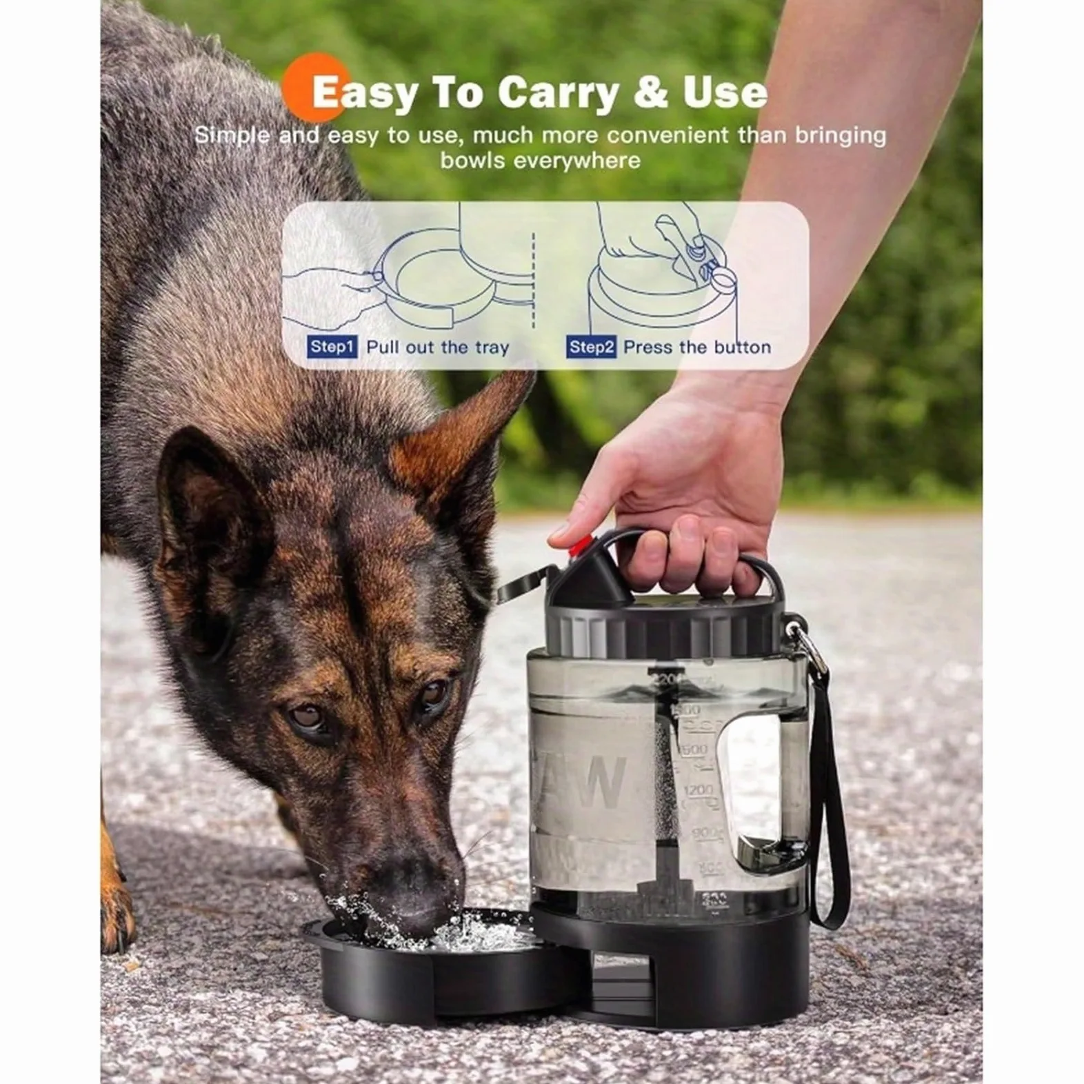 Botella de Agua para Perros 2200ml Mascotas Antifugas Material Alimentario Sin BPA para Exterior Senderismo Viaje(Black)