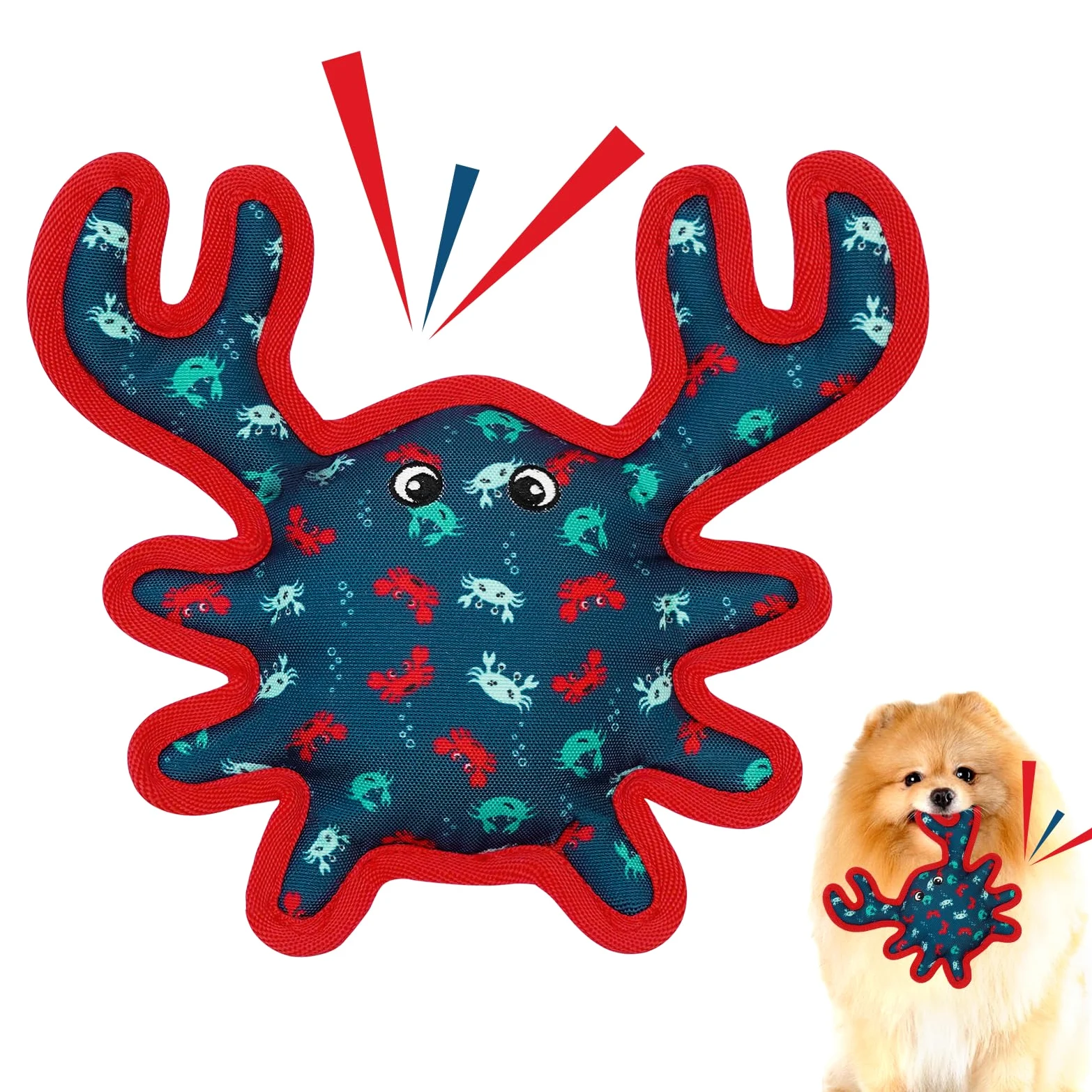 Juguetes chirriantes para perros, juguetes resistentes para perros para jugar en interiores, bonito juguete interactivo de cangrejo para perros pequeños y medianos