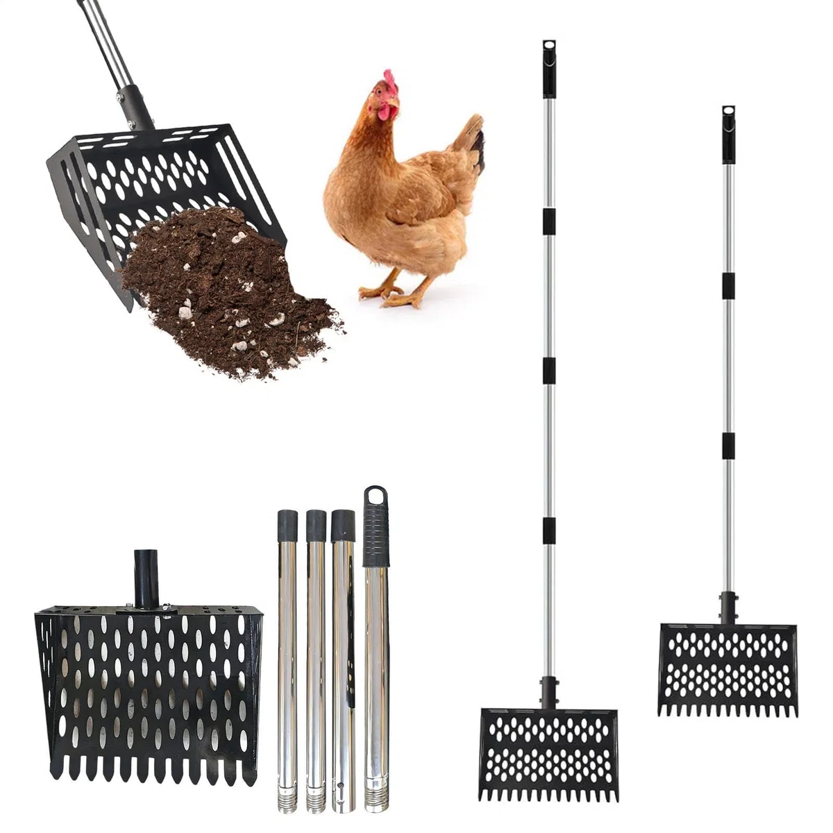 Generisch Extractor de excrementos de gallinero – Pala de metal y arena – colador de arena para ponis hámsters cabras conejos perros gatos patos patio trasero granjas granjas granjas