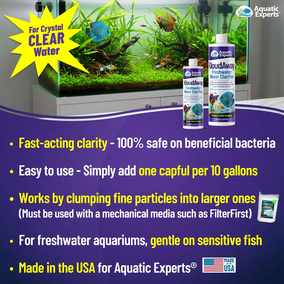 KloudAway Clarificador de agua para acuario de agua dulce, limpia agua nublada, clarificador de agua para pecera, fabricado en Estados Unidos (250 ml)