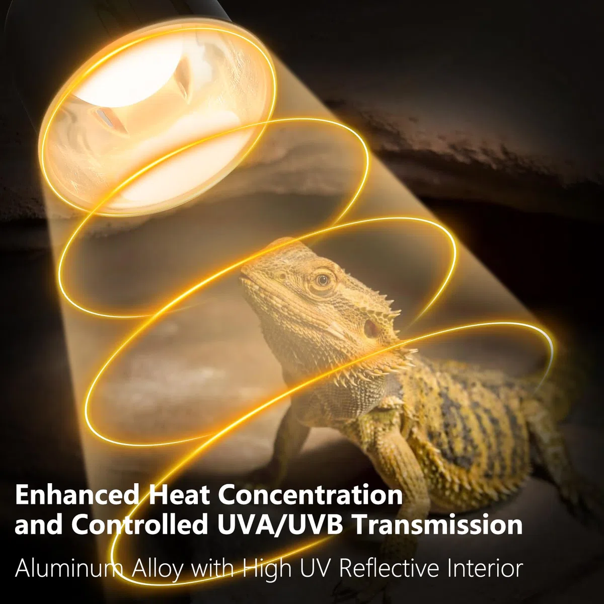 Lámpara de reptil de 14 cm de profundidad con interruptor, cubierta reflectante óptica para bombillas UVB/UVA y emisores de calor de cerámica