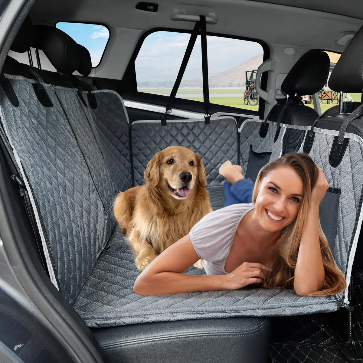 ANOSOSPECIAL Extensor de Funda de Asiento Trasero de Perro, Impermeable, Hamaca para Mascotas, Cama de Viaje, fácil de Limpiar para Coche, SUV, camión (Gris)