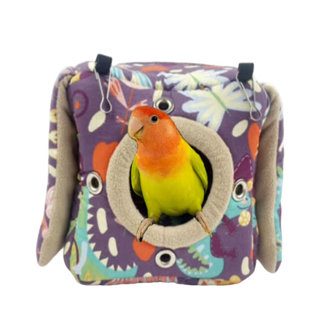Casa grande de invierno cálida para pájaros, cama para pájaros para jaula, nido de loro, caseta de cobertizo para cuatro estaciones, fácil de instalar para tortolitos cuáqueros (morado,
