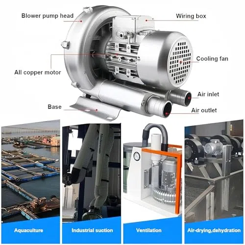 Bomba de aire industrial para acuicultura, bomba de oxígeno de alta presión para aireación de peceras y estanques, mejora la calidad del agua y la salud de los peces