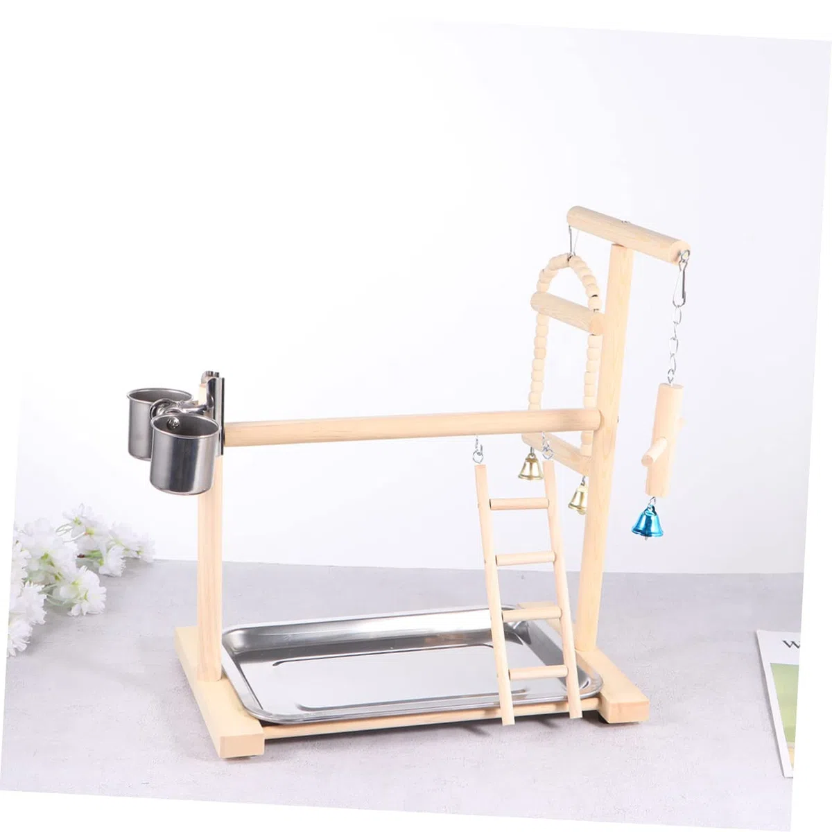 1pieza Columpio para Pájaros De Madera Juguete Colgante Divertido para Periquitos y Loros Estación De Creativa para Aves Pequeñas para Entretenimiento y Ejercicio Beige