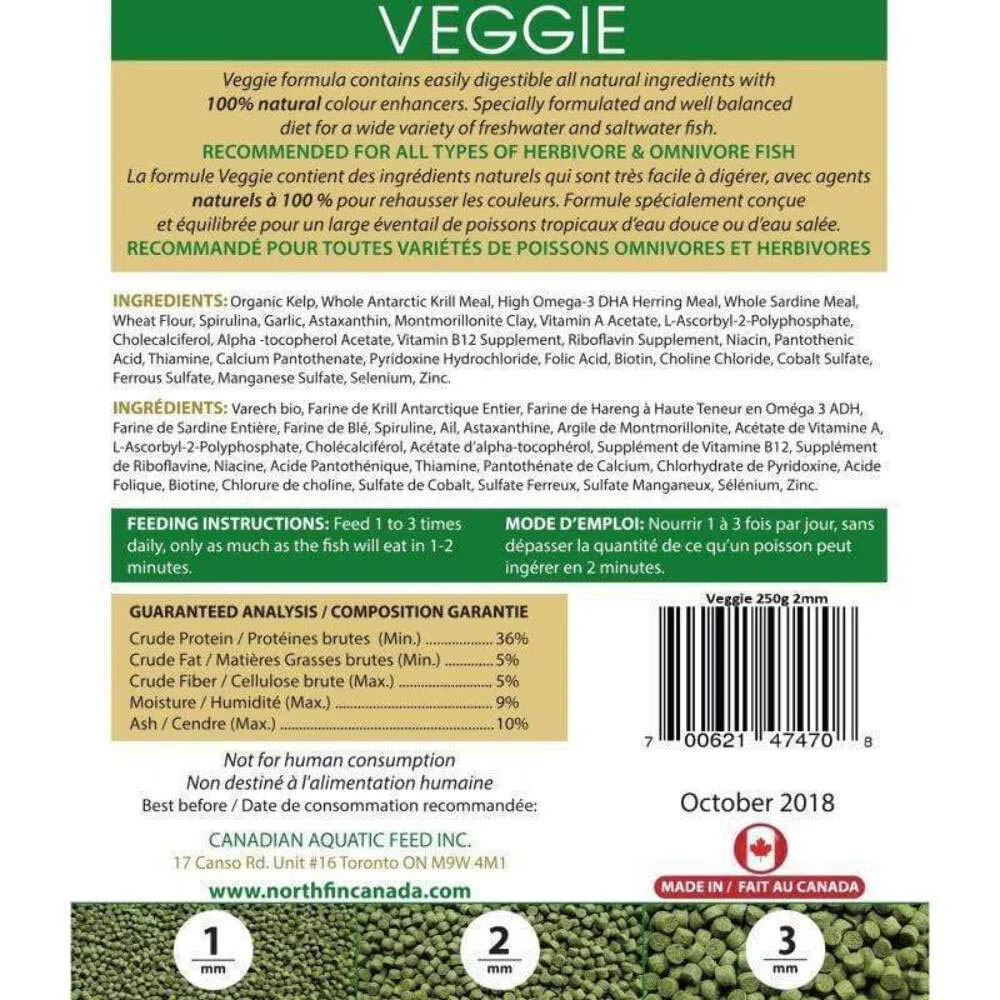 Northfin Alimentos Veggie fórmula 2 mm Pellets 250 G Paquete