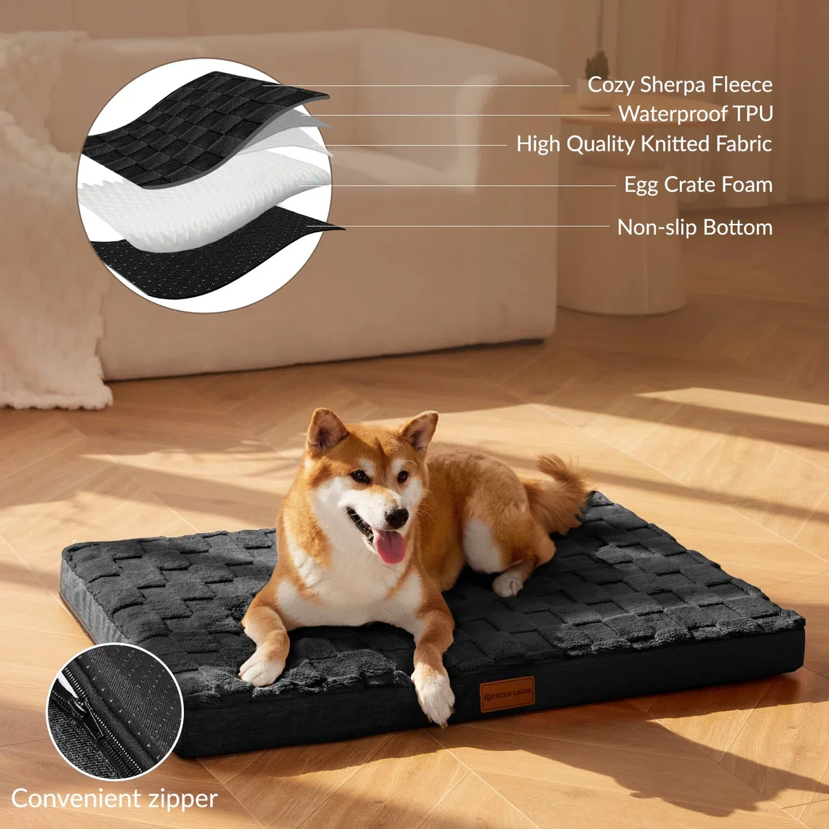 Patas Lague Cama ortopédica para perros grandes, impermeable, suave, cálida, cómoda, de espuma, tamaño mediano, con funda extraíble lavable y parte inferior antideslizante, 36 x 24 pulgadas, color