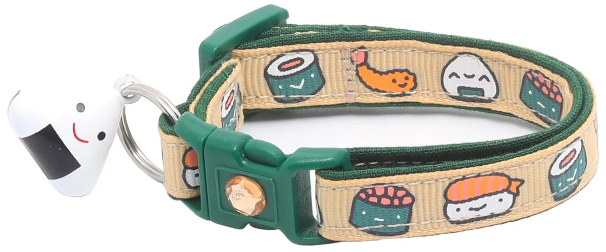 Collar de gato de sushi con campana de onigiri, tamaño grande ajustable o collar de gatito, collar de seguridad (pequeño (10 libras y menos), jengibre)
