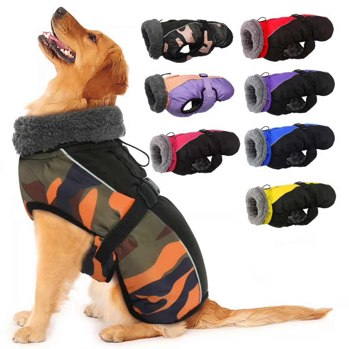 IECOii Abrigo extra cálido para perro, reflectante, ajustable, abrigo de invierno para perro con hebilla, chaqueta de forro polar con cuello alto para clima frío, abrigo de invierno suave para perros