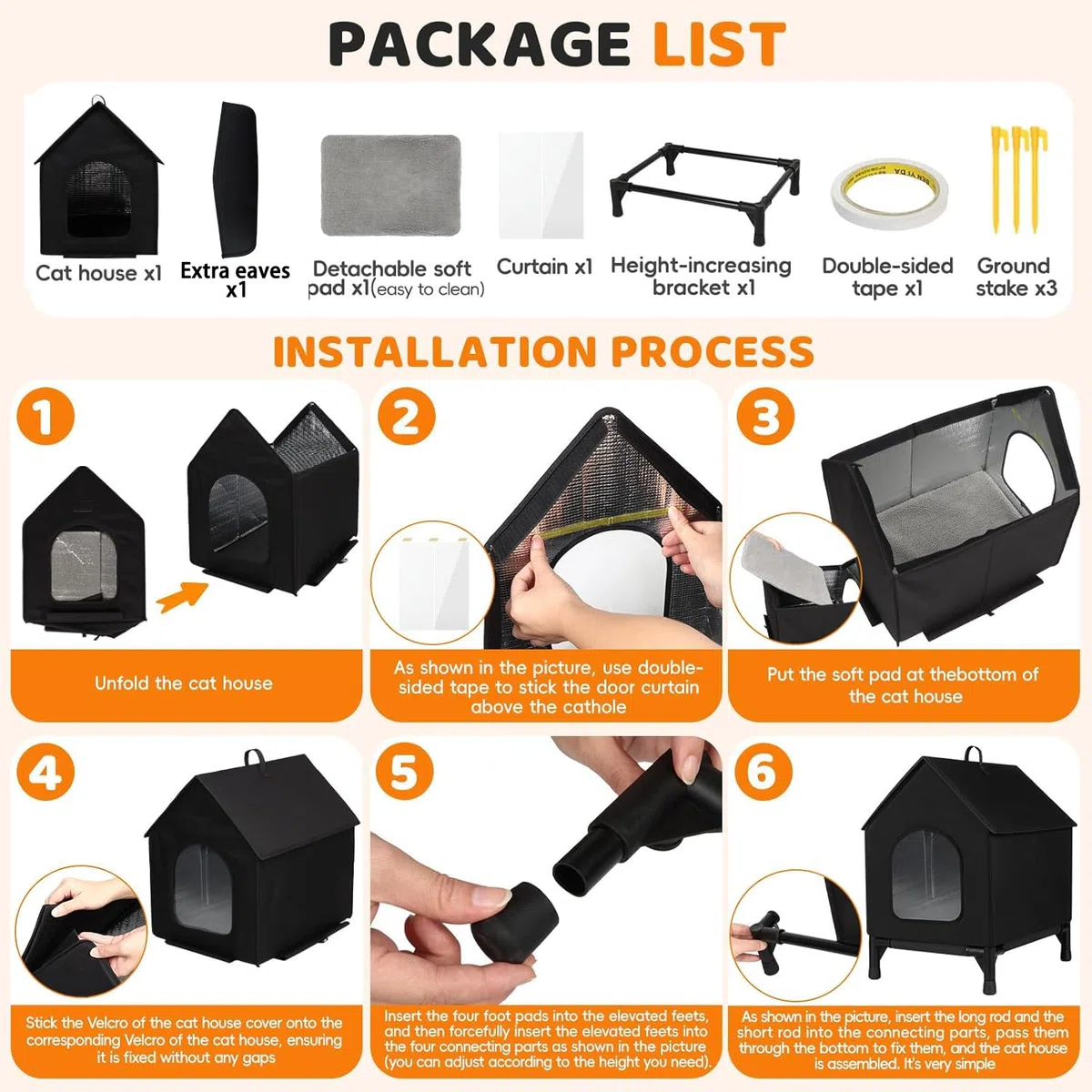 Casa para gatos con aleros desmontables adicionales, para gatos de interior y exterior en verano e invierno, actualización impermeable, refugio totalmente aislado para gatos callejeros y salvajes (L