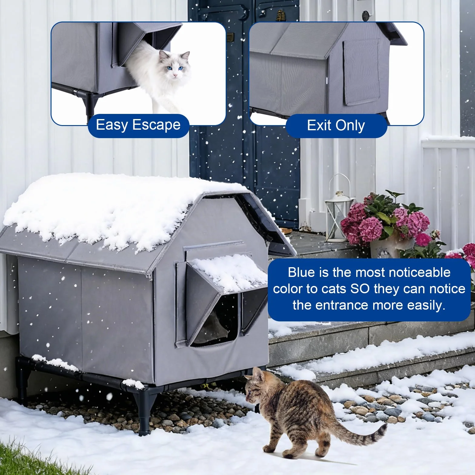 Casa para gatos al aire libre, casa para gatos impermeable al aire libre, refugio grande para gatos, casa para mascotas con base elevada, refugio para gatos salvajes, tienda de campaña aislada para