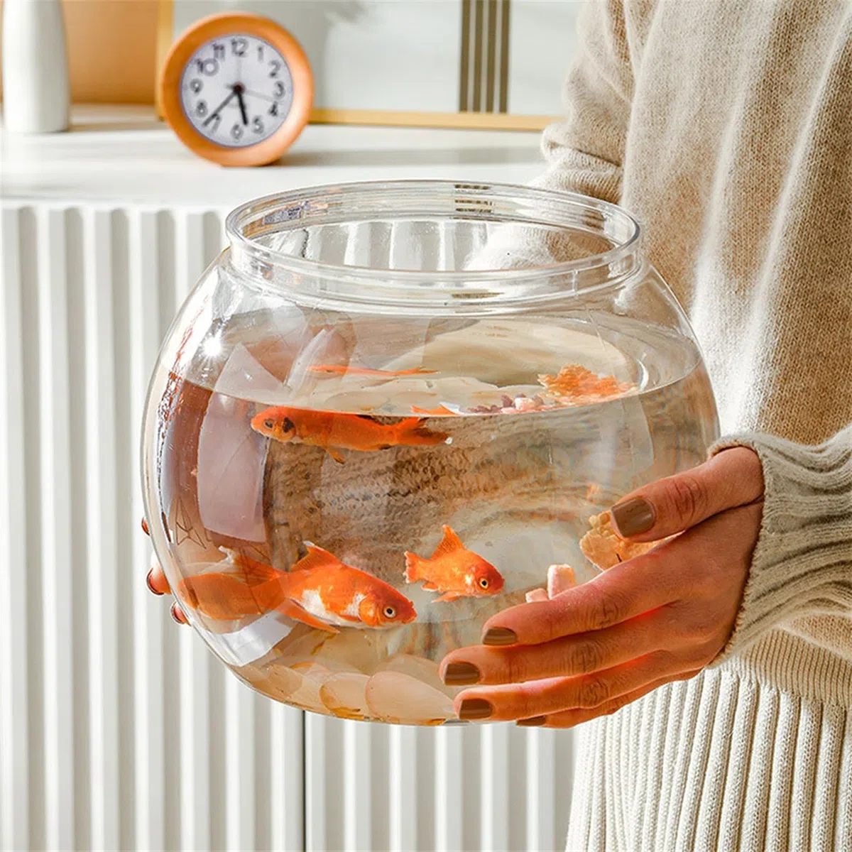 Peces de Agua Dulce Pecera Redonda de acrílico Transparente HD for acuarios, pequeña Oficina ecológica