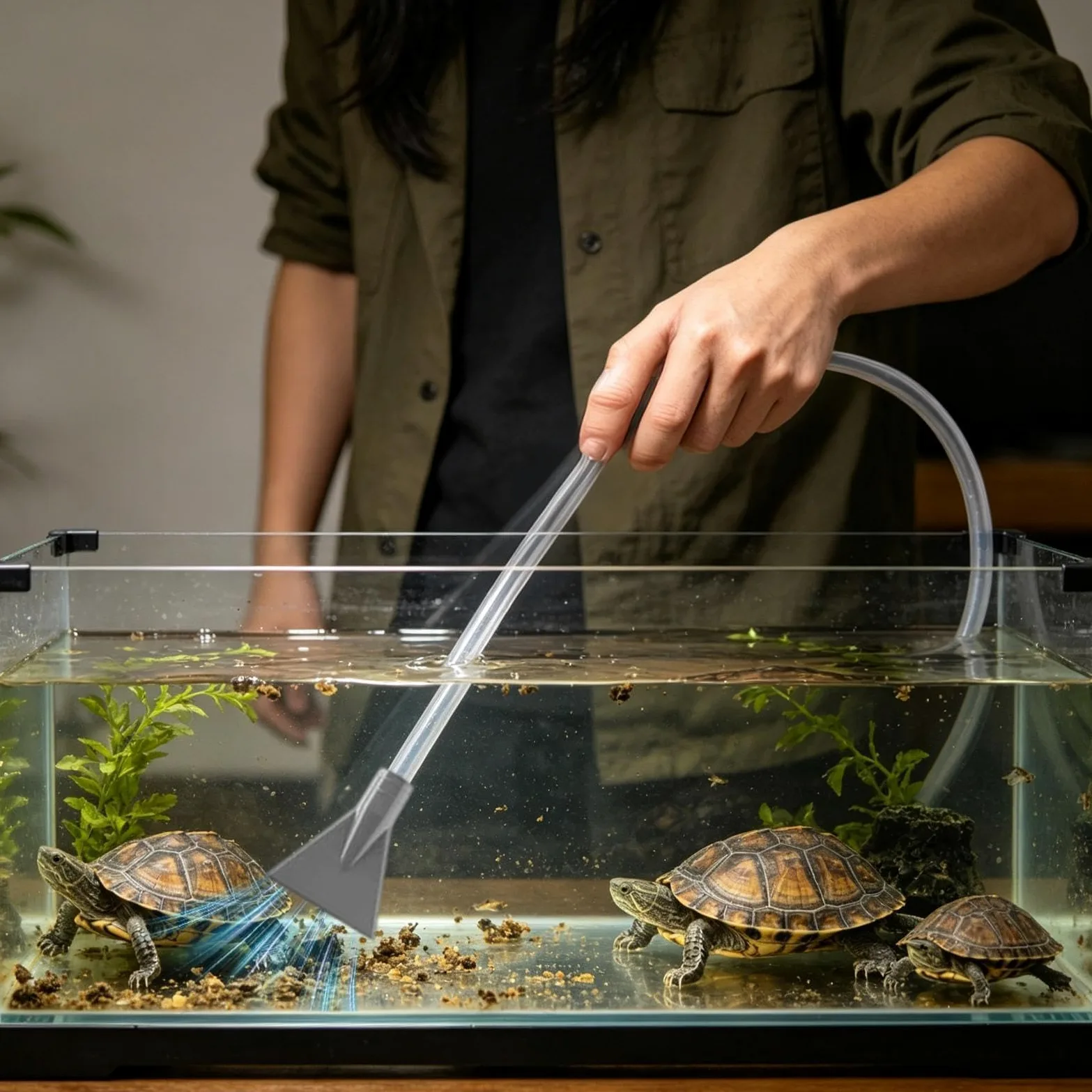 Aspiradora de grava para acuario, sifón cambiador de agua manual, limpiador de grava para acuario, para agua, sustrato de arena, tortuga, plantas, decoración de cuevas, algas, arena de pesca