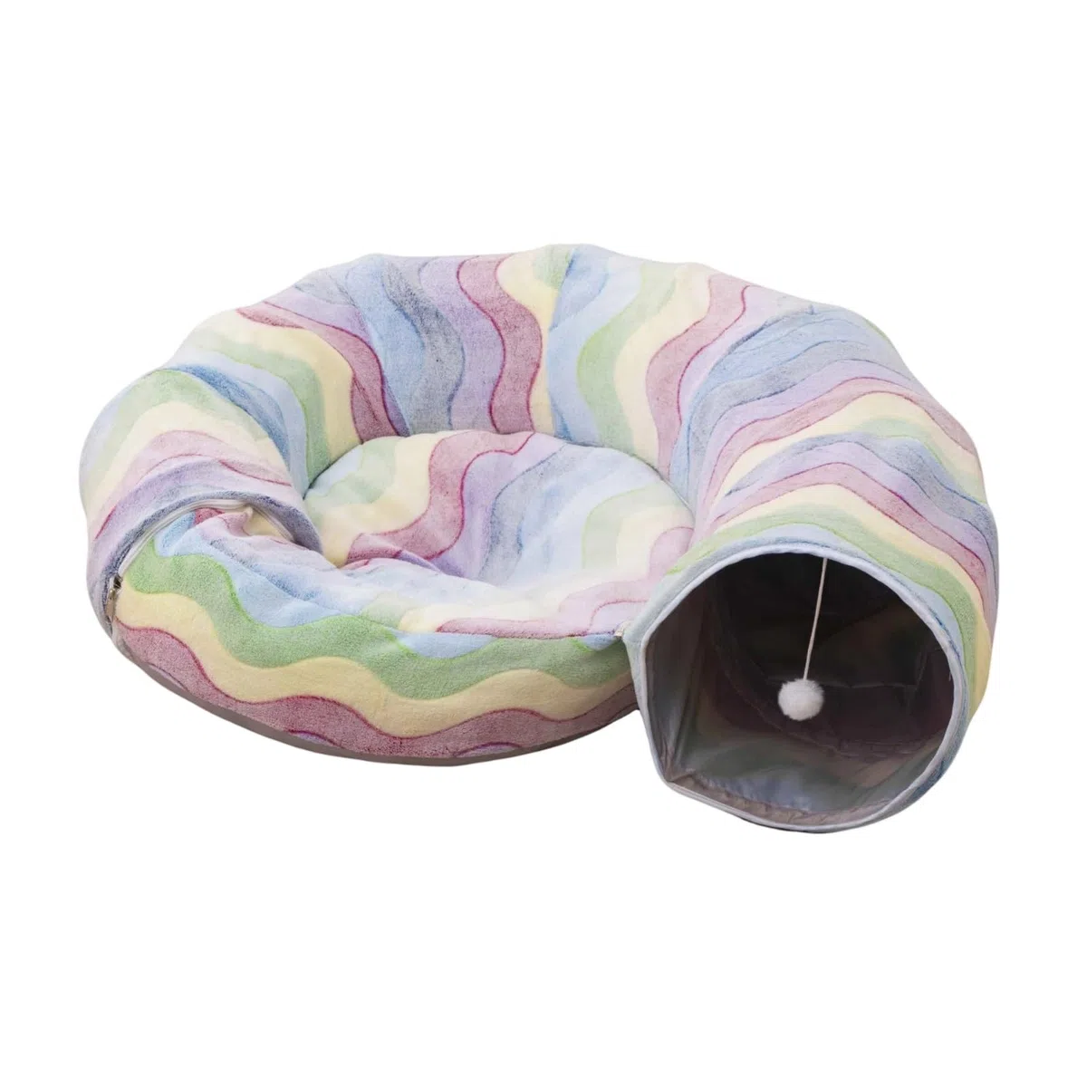 Conducto Peluche Acolchado Conducto Plegable Transpirable Juguete para s, Interiores, Túnel De Gato De Doble Capa con Diseño De Caracol De Rayas Arcoíris, Plegable para Juegos Interactivos