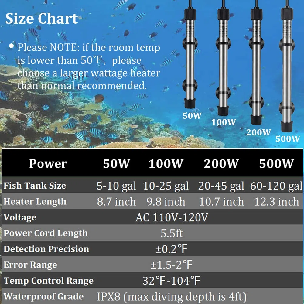 hygger Calentador de acuario de titanio de 200 W para agua salada y agua dulce, calentador sumergible digital con controlador de termostato IC externo y termómetro, para pecera de 20-45 galones