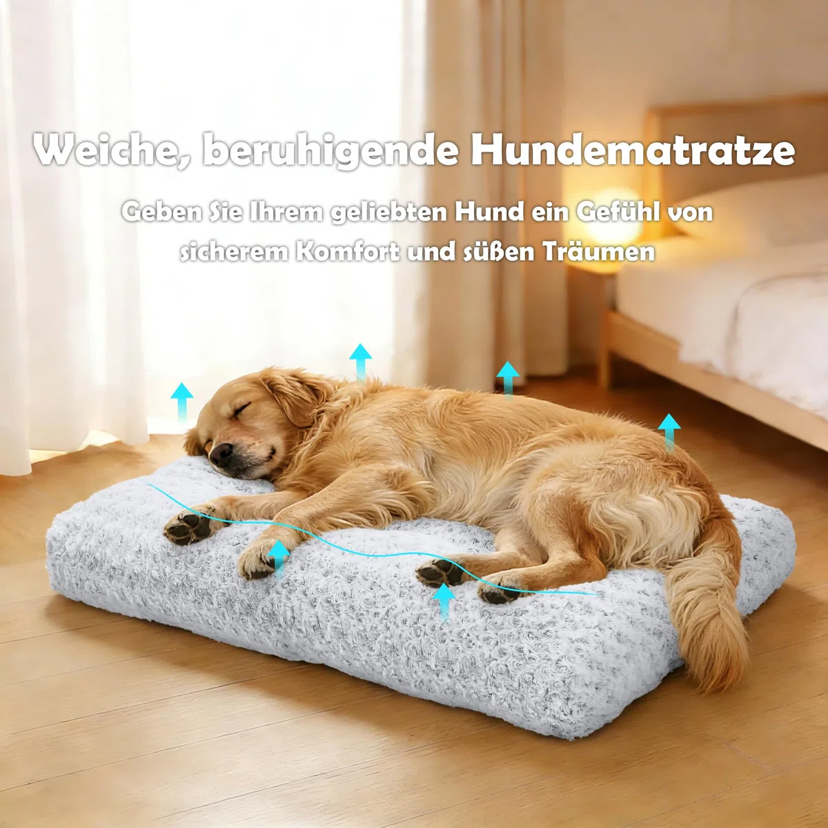 Homaxy Cama para perros grandes, mullida, ergonómica, lavable, con parte inferior antideslizante, para perros grandes, 120 x 74 x 10 cm, color blanco