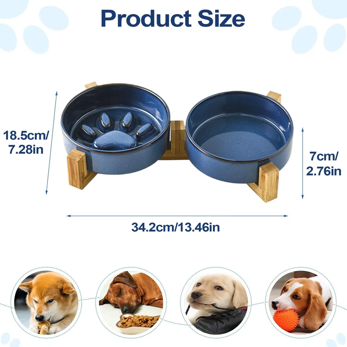 Bol Lento Canino Elevado para Cachorros y Perros Medianos | Soporte Cuencos Perros Cerámica Antideslizante Huella Mono Estación Alimentación Mascotas Accesorios Plato Camping Coche